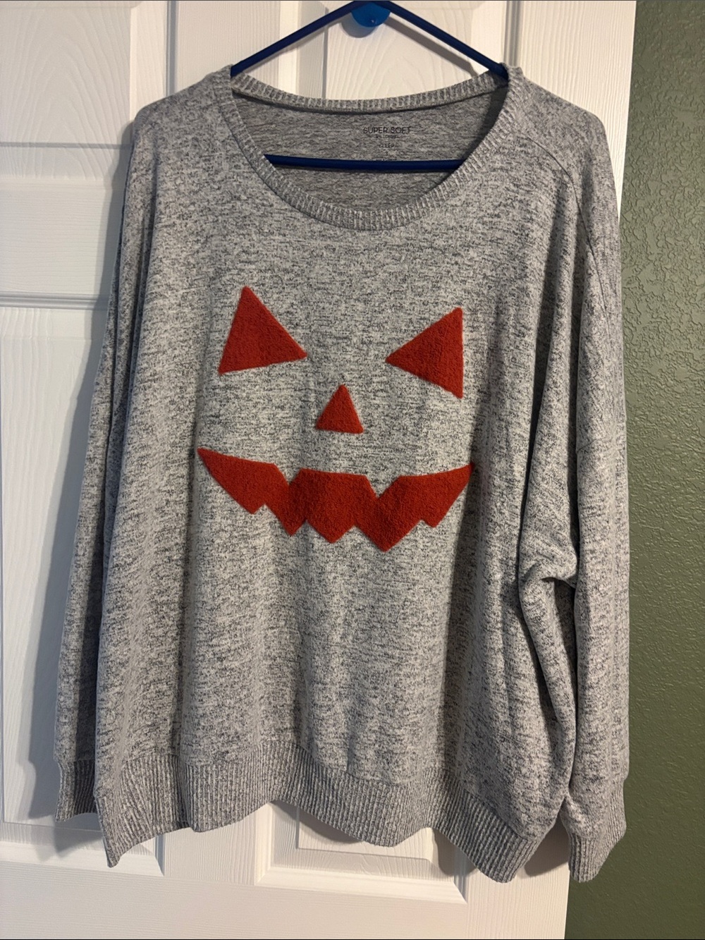 torrid Gray Heather Crewneck Sweater with Orange Pumpkin Face